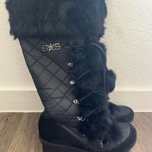 Bebe Sport Black Quilted Fur Winter Boots
